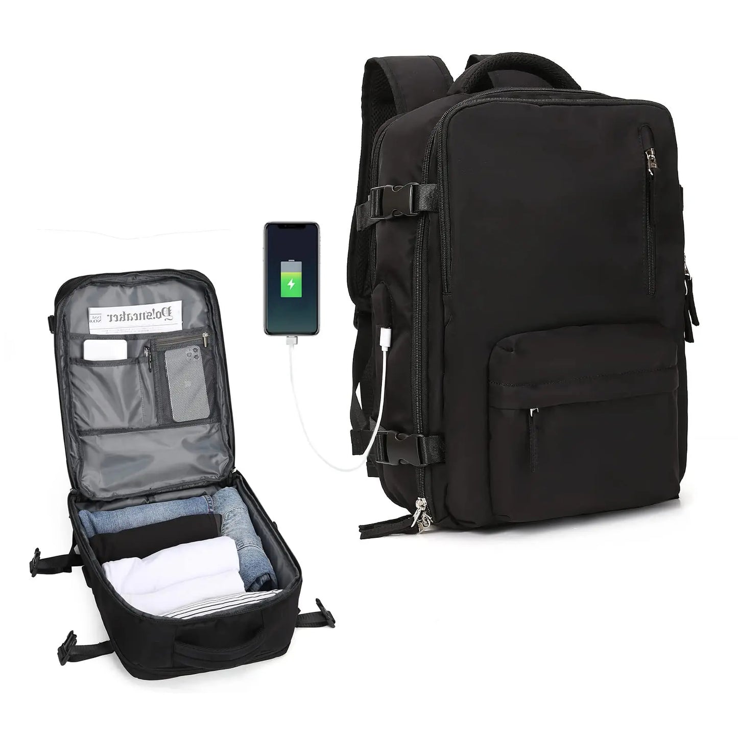 Mochila de Viaje Extensible 40L con Puerto USB y Compartimento para Portátil 15