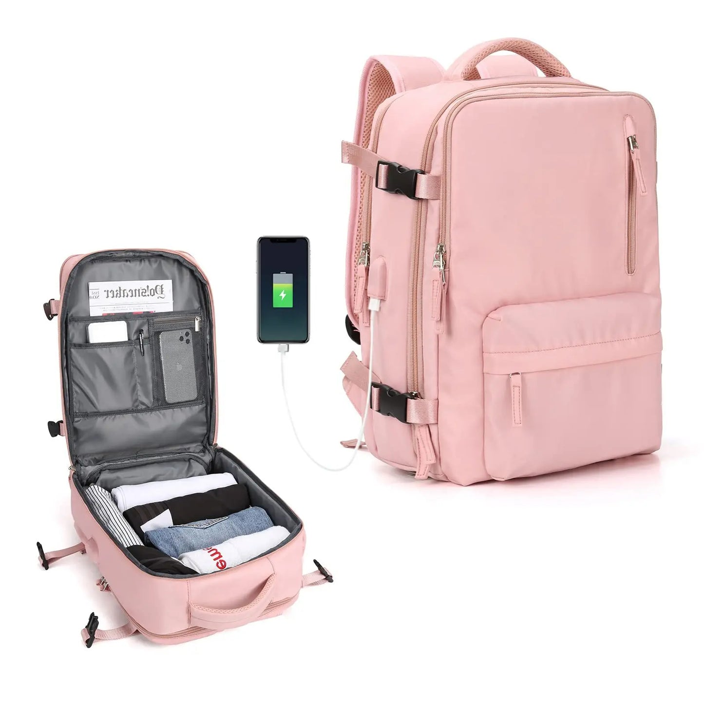 Mochila de Viaje Extensible 40L con Puerto USB y Compartimento para Portátil 15