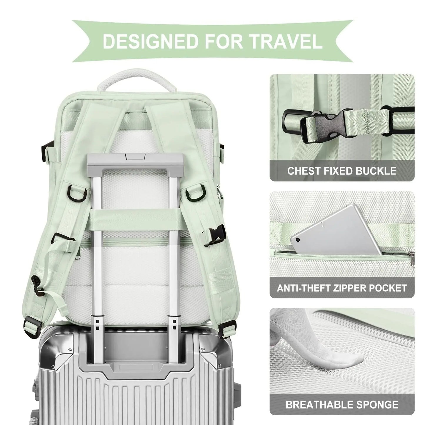 Mochila de Viaje Extensible 40L con Puerto USB y Compartimento para Portátil 15