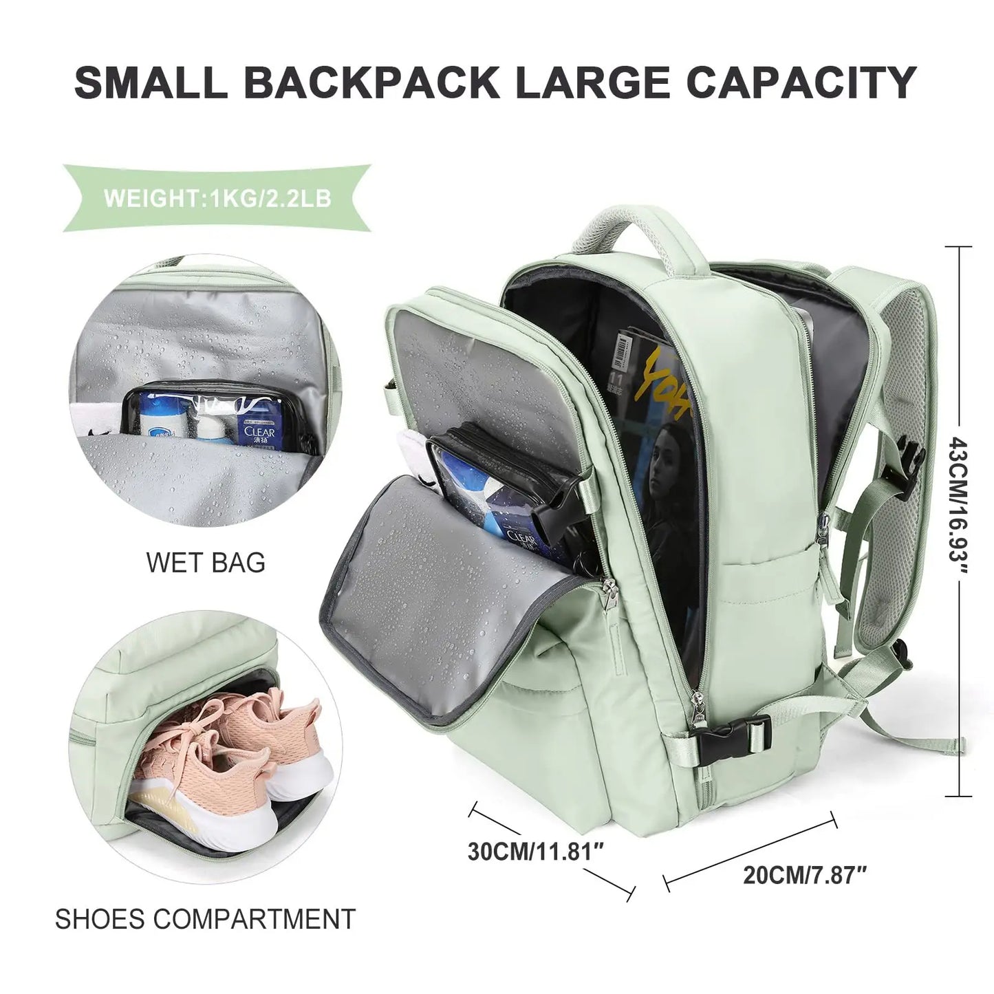 Mochila de Viaje Extensible 40L con Puerto USB y Compartimento para Portátil 15