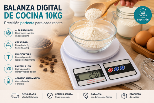 ⚖️ Balanza Digital de Cocina 10KG | Precisión Profesional para tus Recetas