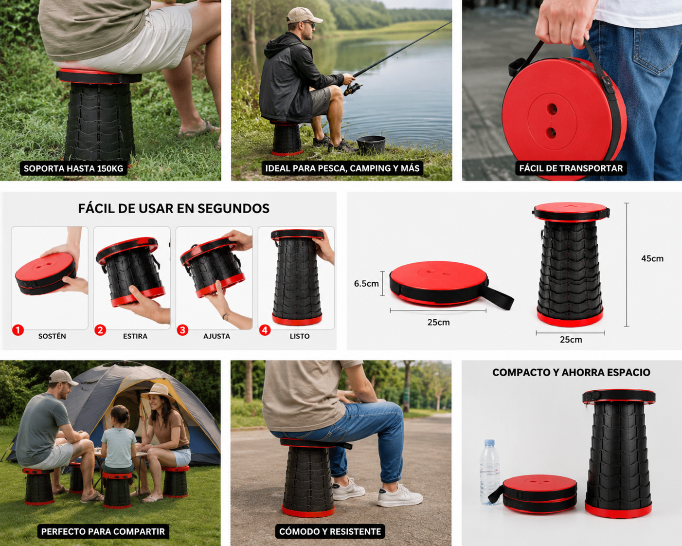 Silla Plegable Ajustable Portátil | Resistente, Compacta y Fácil de Transportar