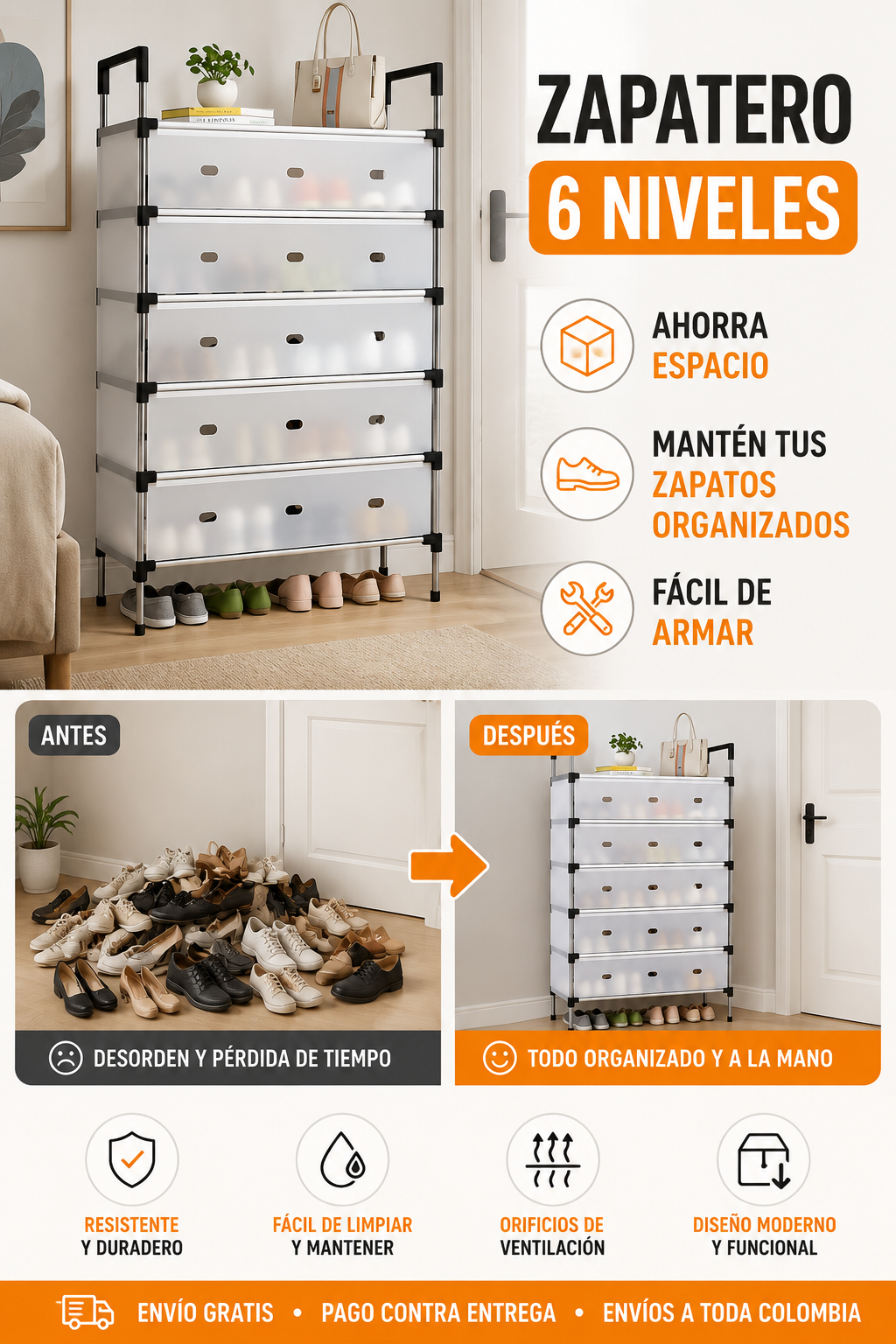 Zapatero 6 Niveles Con Tapa Protectora