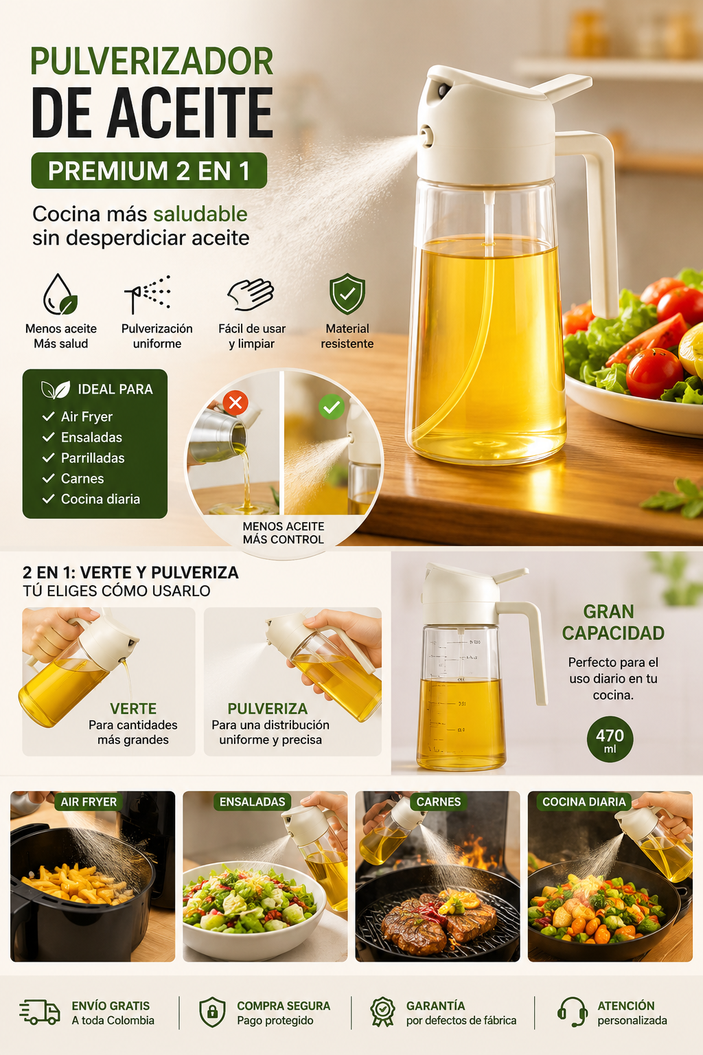 🥗 Pulverizador de Aceite 2 en 1 | Cocina Saludable y Sin Desperdicio