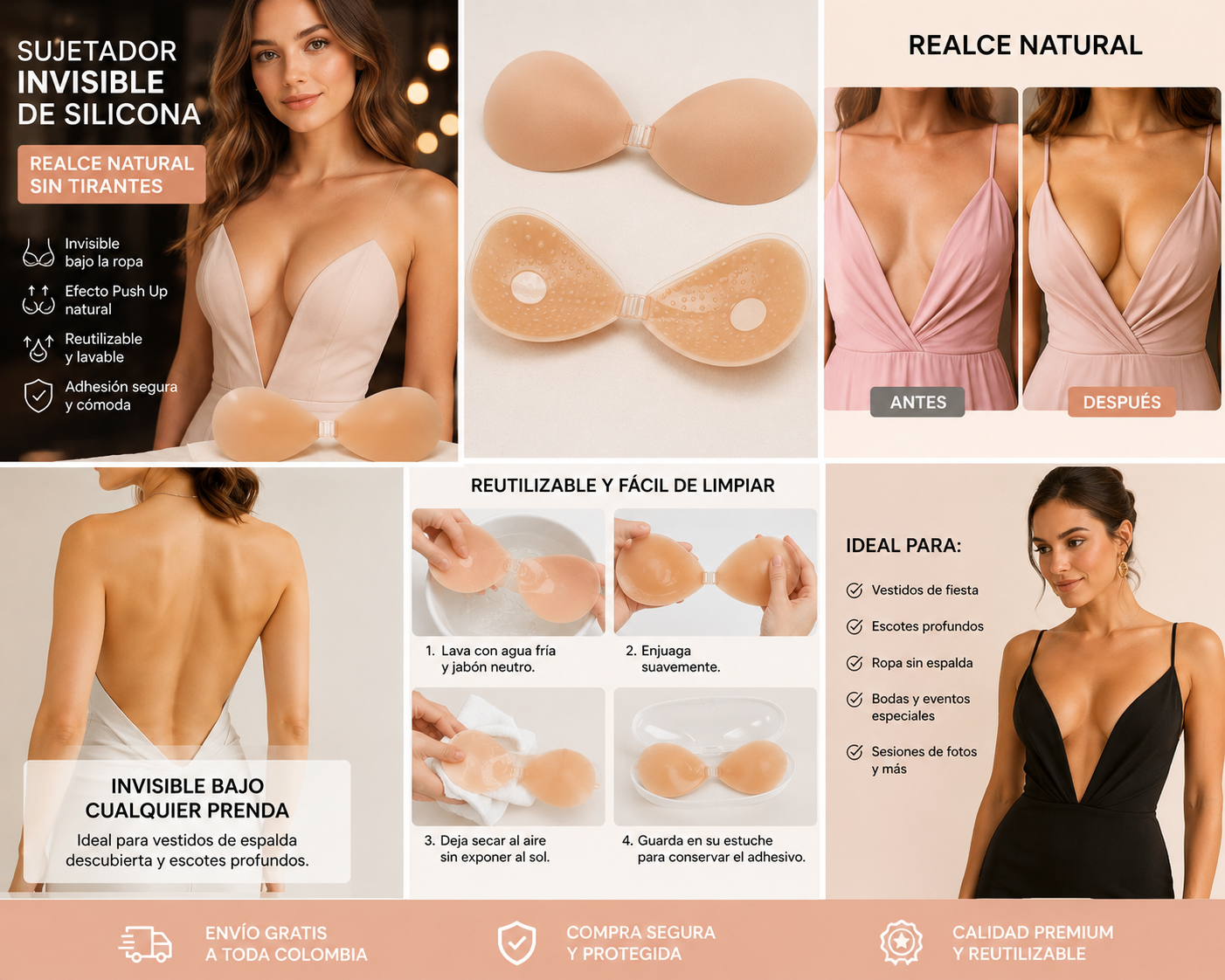 Sujetador Invisible Push Up de Silicona | Ideal para Vestidos y Escotes